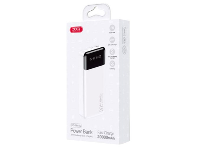 Power Bank XO PR192 PD20W/QC18W digital light display 20000 mAh, Цвет Белый