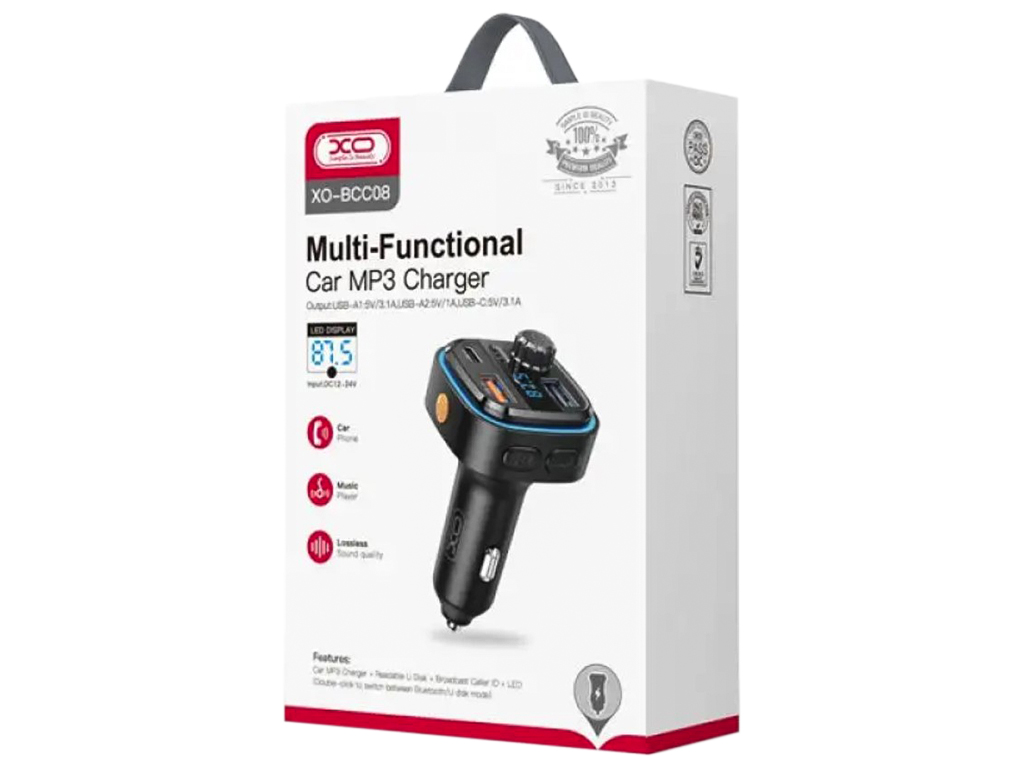 FM-трансмиттер XO BCC08 5V 3.1A Ambient light, черный