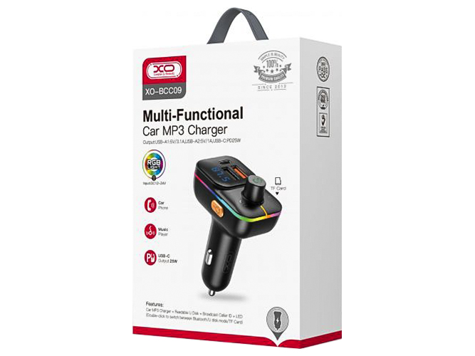 FM-трансмиттер XO BCC09 TF card slot+PD25W Ambient light Цвет Черный