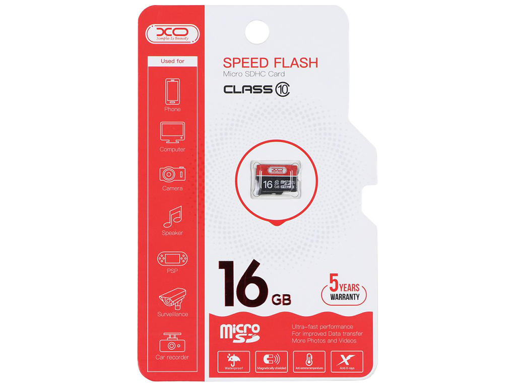Карта Пам'яті XO MicroSDHC 16gb 10 Class Чорно-Червоний