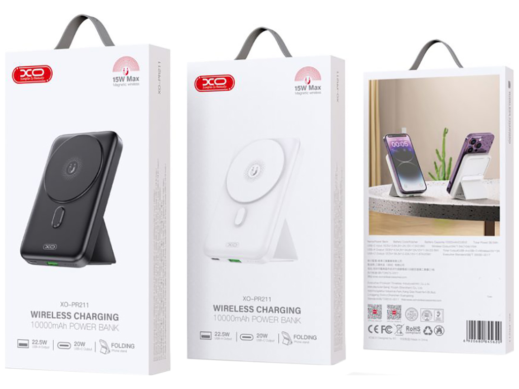 Power Bank XO PR211 15W Magnetic wireless charger 10000mAh Цвет Черный
