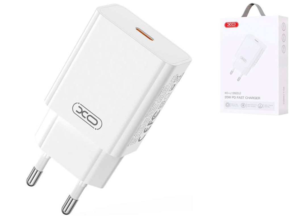 Сетевое зарядное устройство XO L126 1USB-C PD/QC 20W, цвет белый