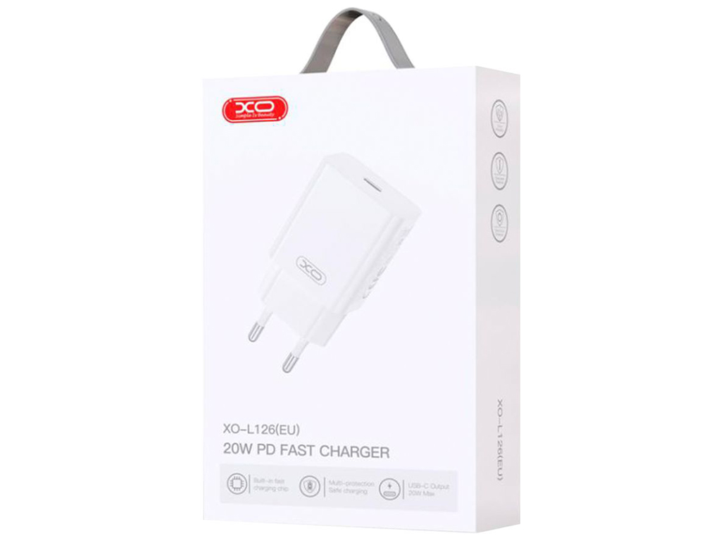 Сетевое зарядное устройство XO L126 1USB-C PD/QC 20W, цвет белый