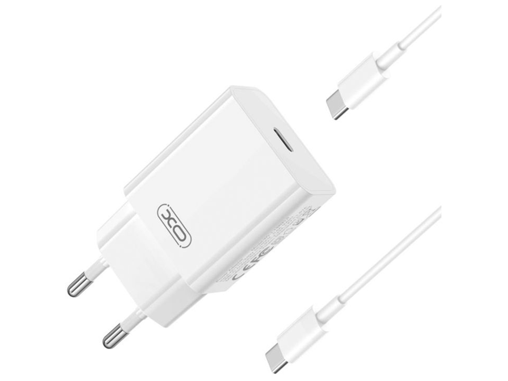 Сетевое зарядное устройство XO L126 1USB-C PD/QC 20W+Type-C to Type-C, цвет белый