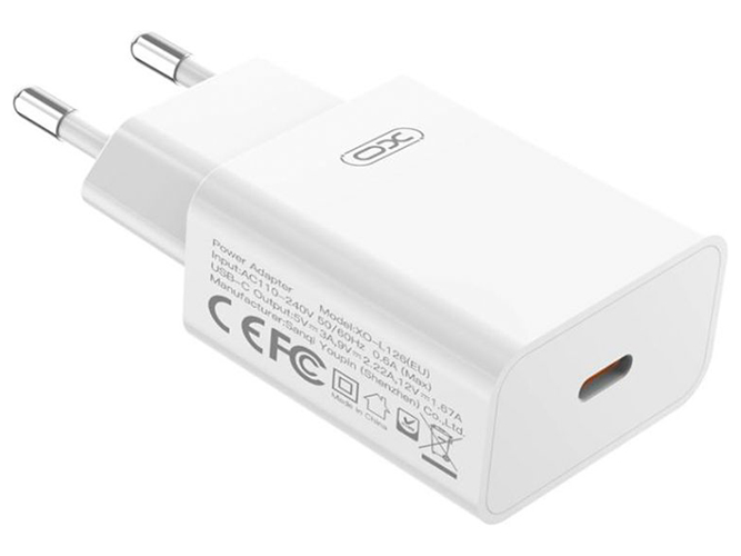 Сетевое зарядное устройство XO L126 1USB-C PD/QC 20W+Type-C to Type-C, цвет белый