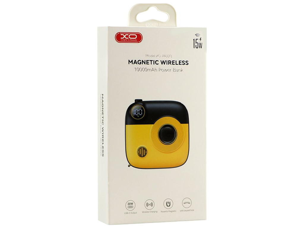 Power Bank XO PR223 Magnetic 15W mini camera digital display 10000mAh Цвет Черный+желтий