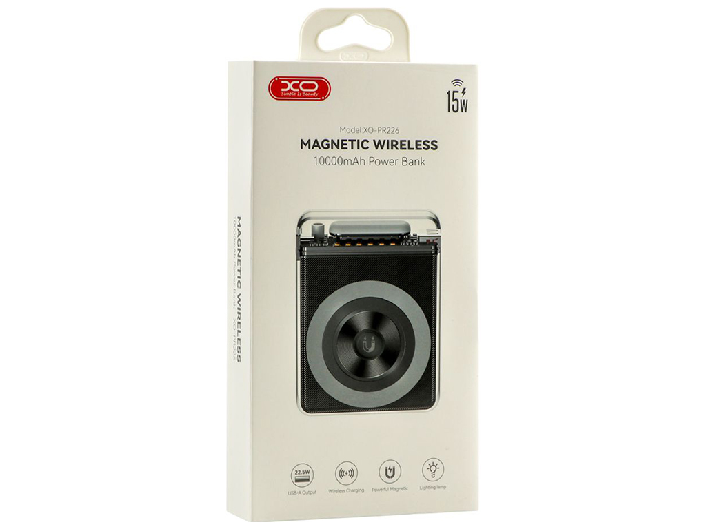 Power Bank XO PR226 Mini Transparent Magnetic Absorption 15W 10000mAh Цвет Черный