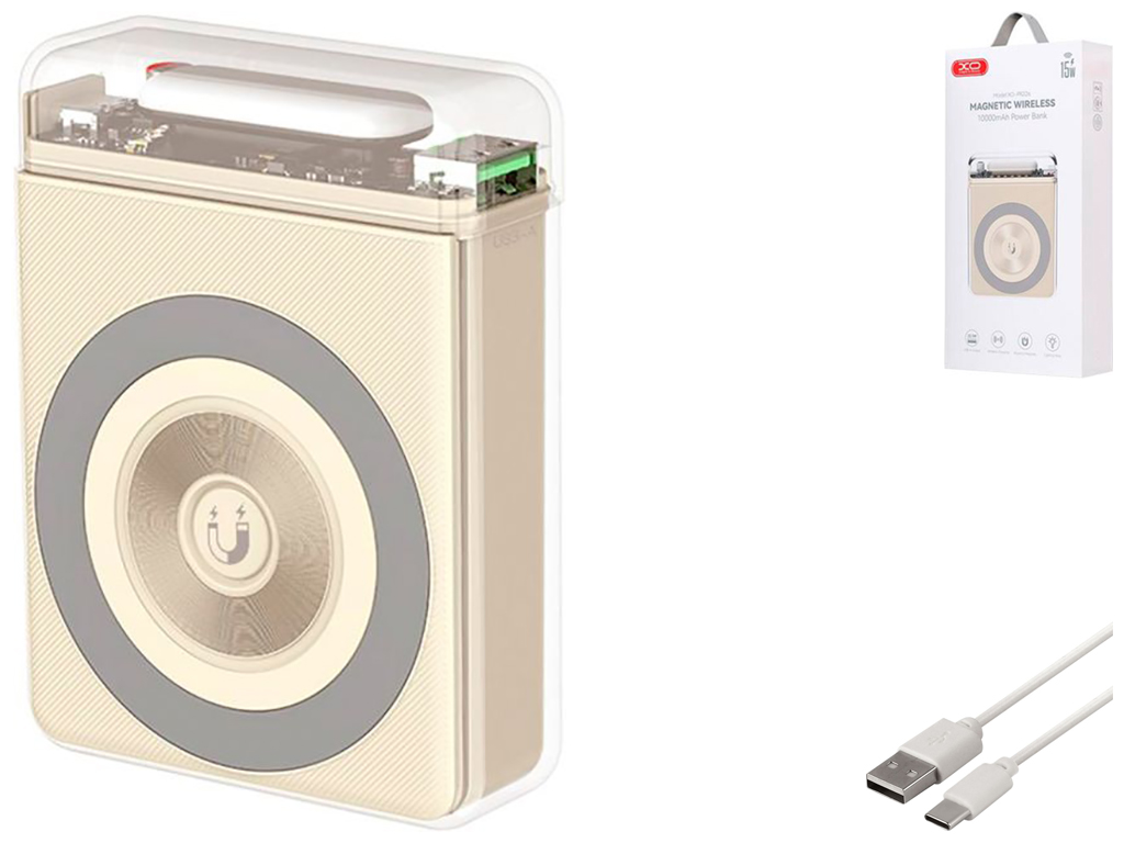 Power Bank XO PR226 Mini Transparent Magnetic Absorption 15W 10000mAh Цвет Бежевый