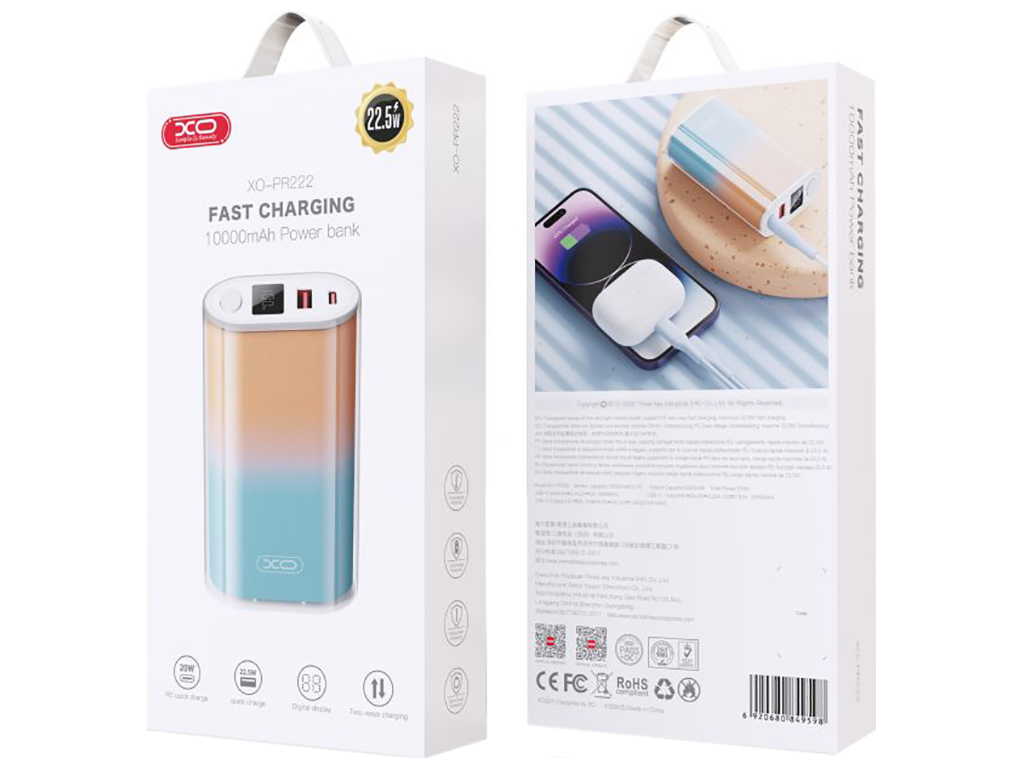 Power Bank XO PR222 QC22.5W PD20W 10000 mAh Цвет Синий жёлтый