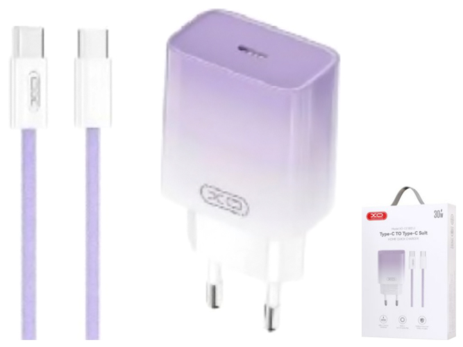 Сетевое Зарядное Устройство XO CE18 1Type-C PD/QC 30W Type-C to Type-C, Цвет Фиолетовый