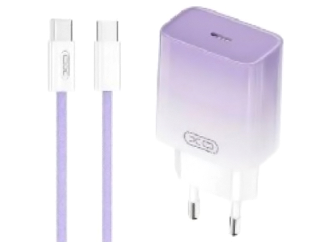 Сетевое Зарядное Устройство XO CE18 1Type-C PD/QC 30W Type-C to Type-C, Цвет Фиолетовый