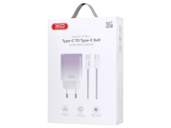 Сетевое Зарядное Устройство XO CE18 1Type-C PD/QC 30W Type-C to Type-C, Цвет Фиолетовый