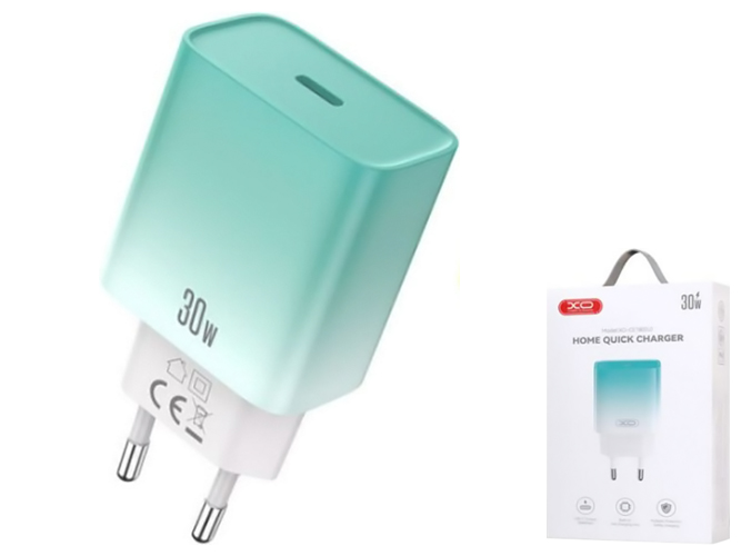 Сетевое Зарядное Устройство XO CE18 1Type-C PD/QC 30W, Цвет Голубой