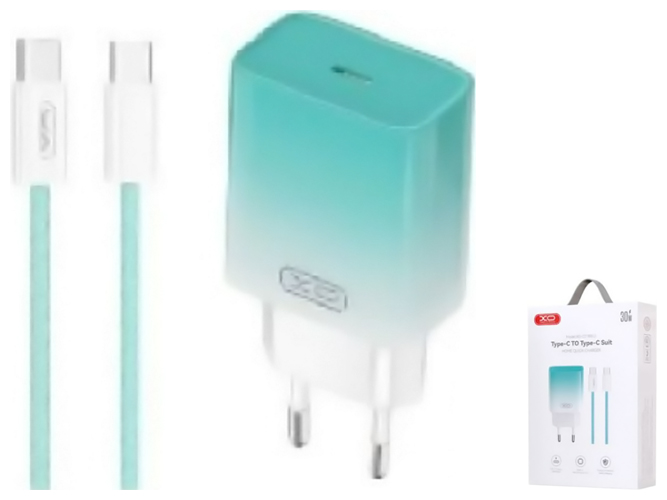 Сетевое Зарядное Устройство XO CE18 1Type-C PD/QC 30W Type-C to Type-C, Цвет Голубой
