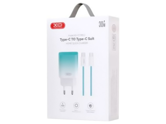 Сетевое Зарядное Устройство XO CE18 1Type-C PD/QC 30W Type-C to Type-C, Цвет Голубой