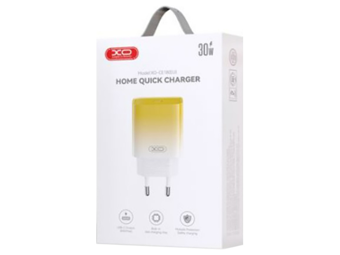 Сетевое Зарядное Устройство XO CE18 1Type-C PD/QC 30W, Цвет Желтый