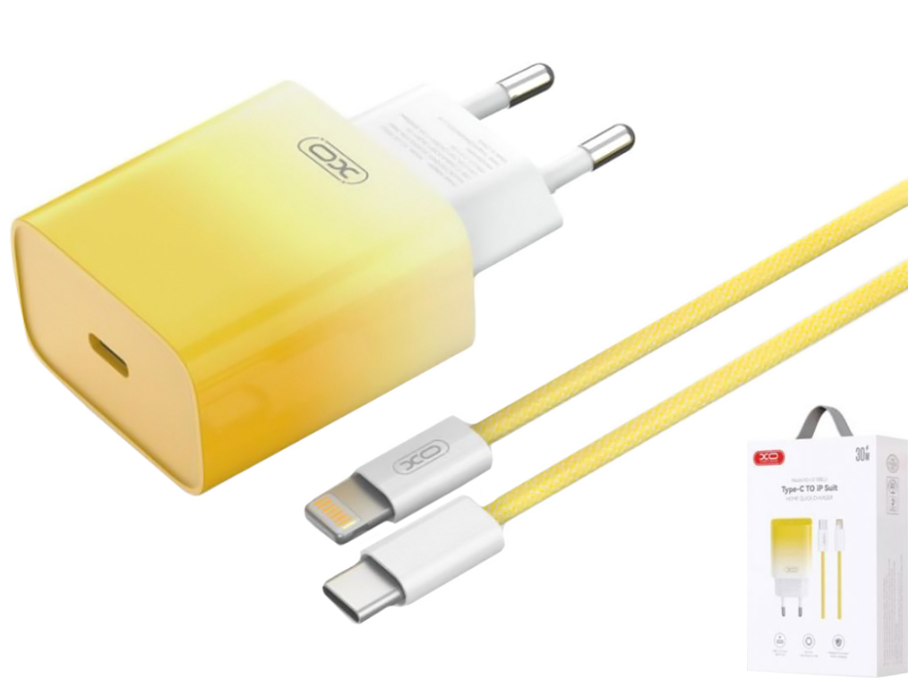Сетевое Зарядное Устройство XO CE18 1Type-C PD/QC 30W Type-C to Lightning, Цвет Желтый