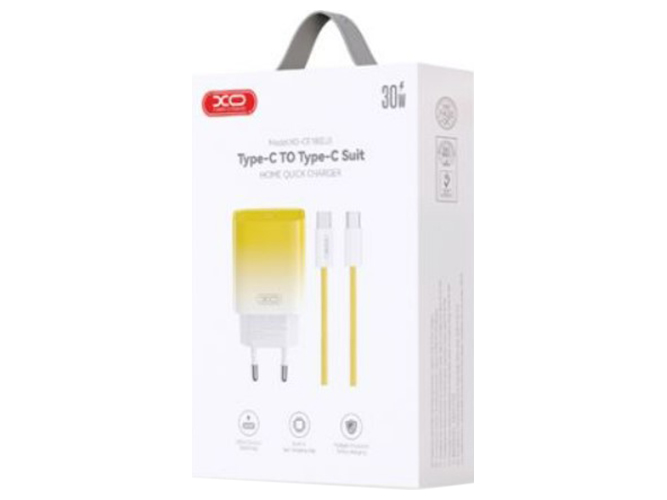 Сетевое Зарядное Устройство XO CE18 1Type-C PD/QC 30W Type-C to Type-C, Цвет Желтый