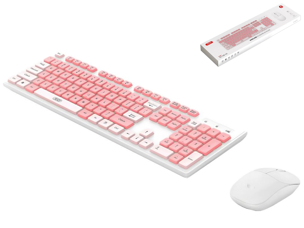 Беспроводная клавиатура и мышь XO KB-05, Цвет Розовый