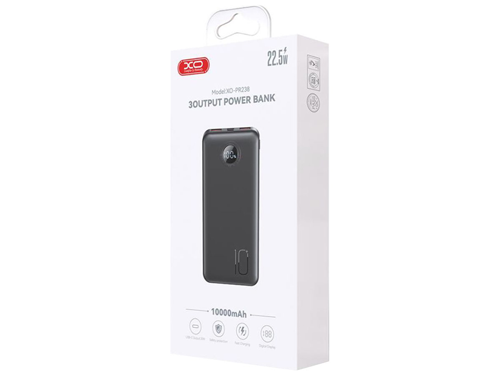 Мобильная батарея Повербанк Power Bank XO PR238 USB-C 20W/USB-A 22.5W 10000mAh, цвет черный