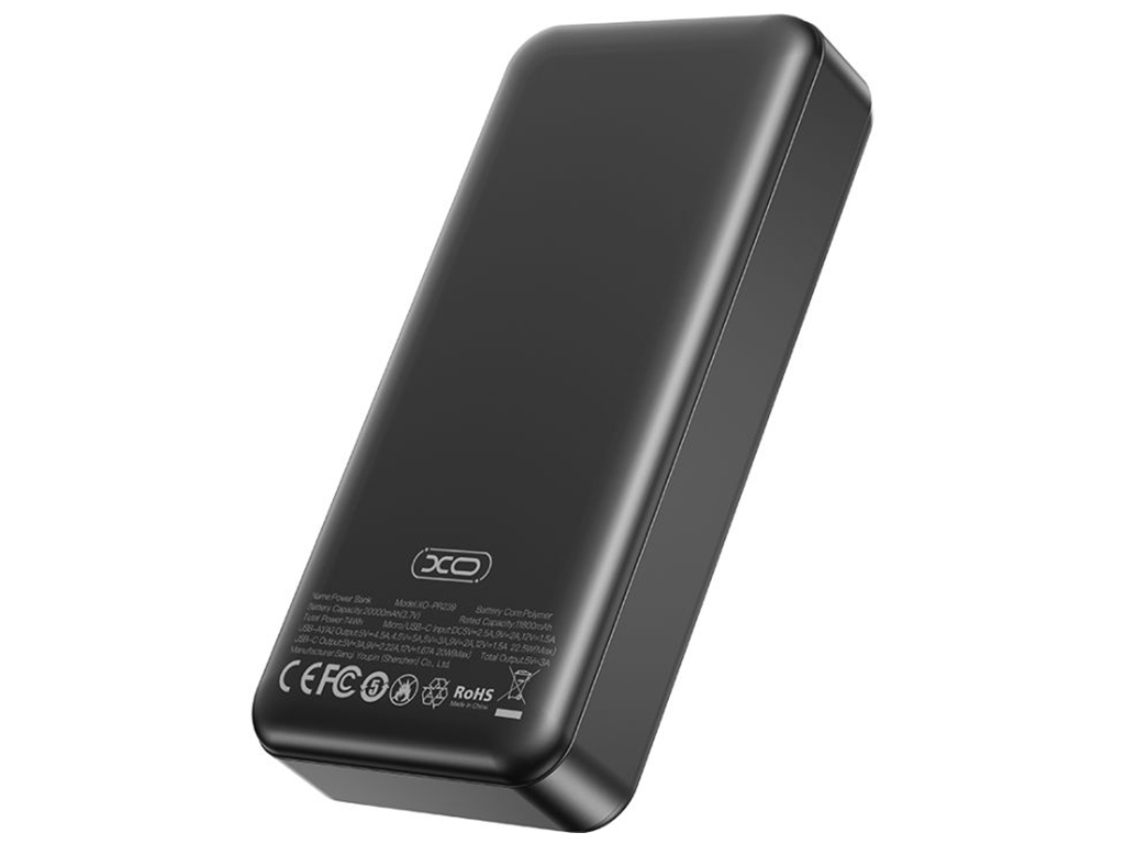 Power Bank XO PR239 PD20W/QC 22.5W digital display 20000 mAh Цвет Черный