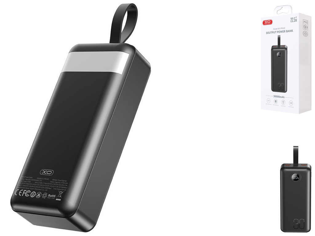 Power Bank XO PR240 QC22.5W PD20W digital display, with light, 30000 mAh Цвет Черный