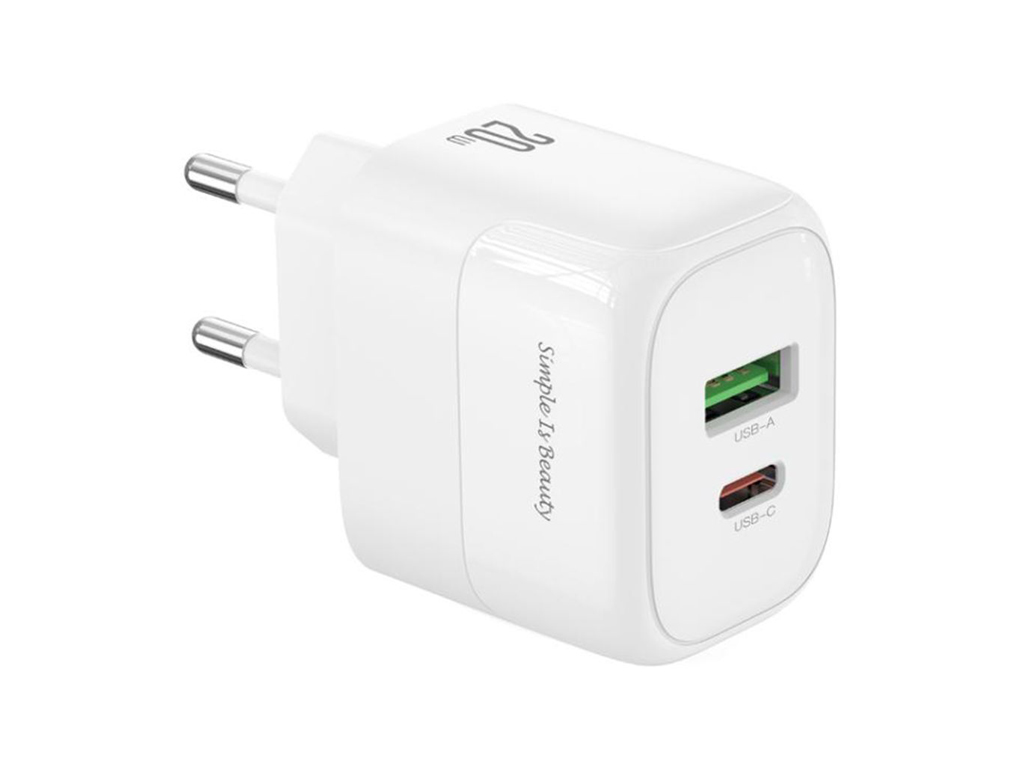 Сетевое зарядное устройство XO L137, 20 ватт, 1 USB-C, 1 USB PD/QC, Type-C to Type-C, цвет белый