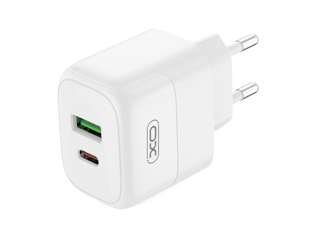 Сетевое зарядное устройство XO L137, 20 ватт, 1 USB-C, 1 USB PD/QC, Type-C to Type-C, цвет белый