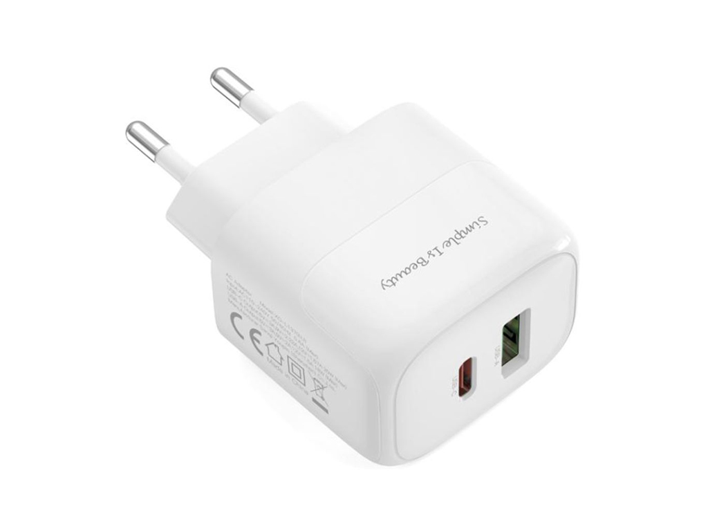 Сетевое зарядное устройство XO L137, 20 ватт, 1 USB-C, 1 USB PD/QC, Type-C to Type-C, цвет белый