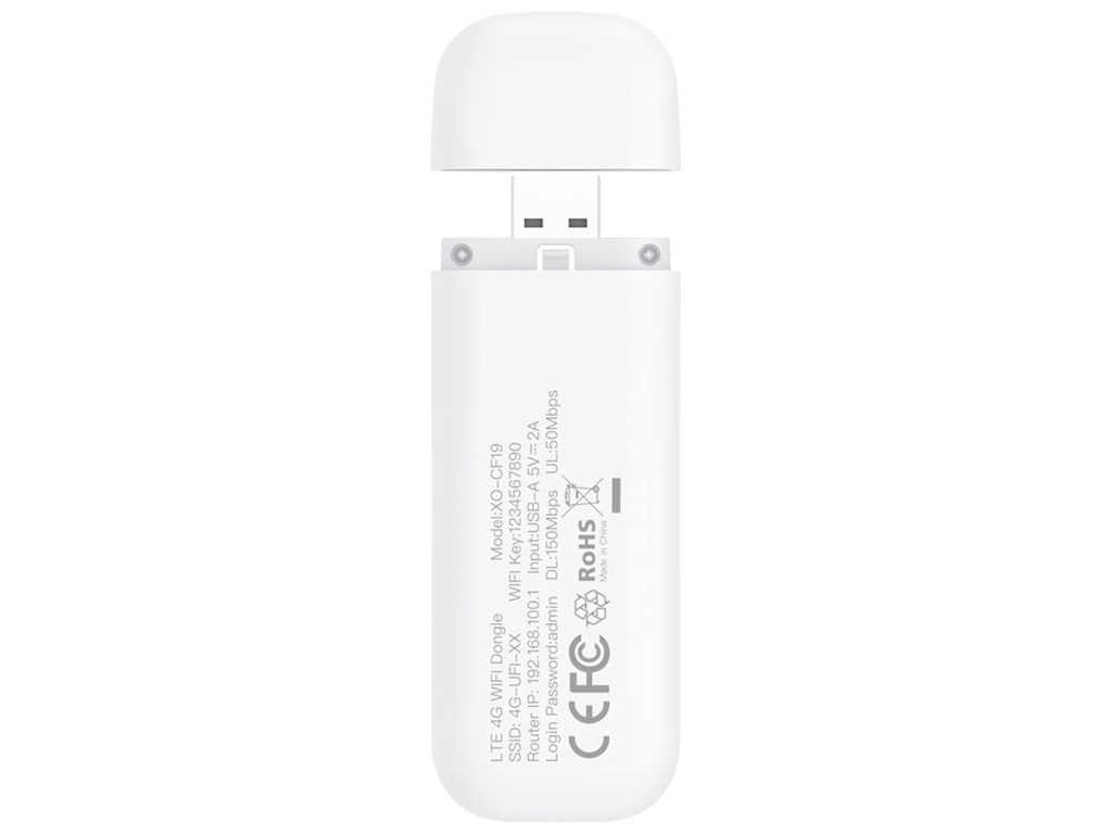 Модем XO CF19 Portable, 4G LTE, Wi-Fi/USB, съёмная антенна, 160×20×90мм, цвет белый