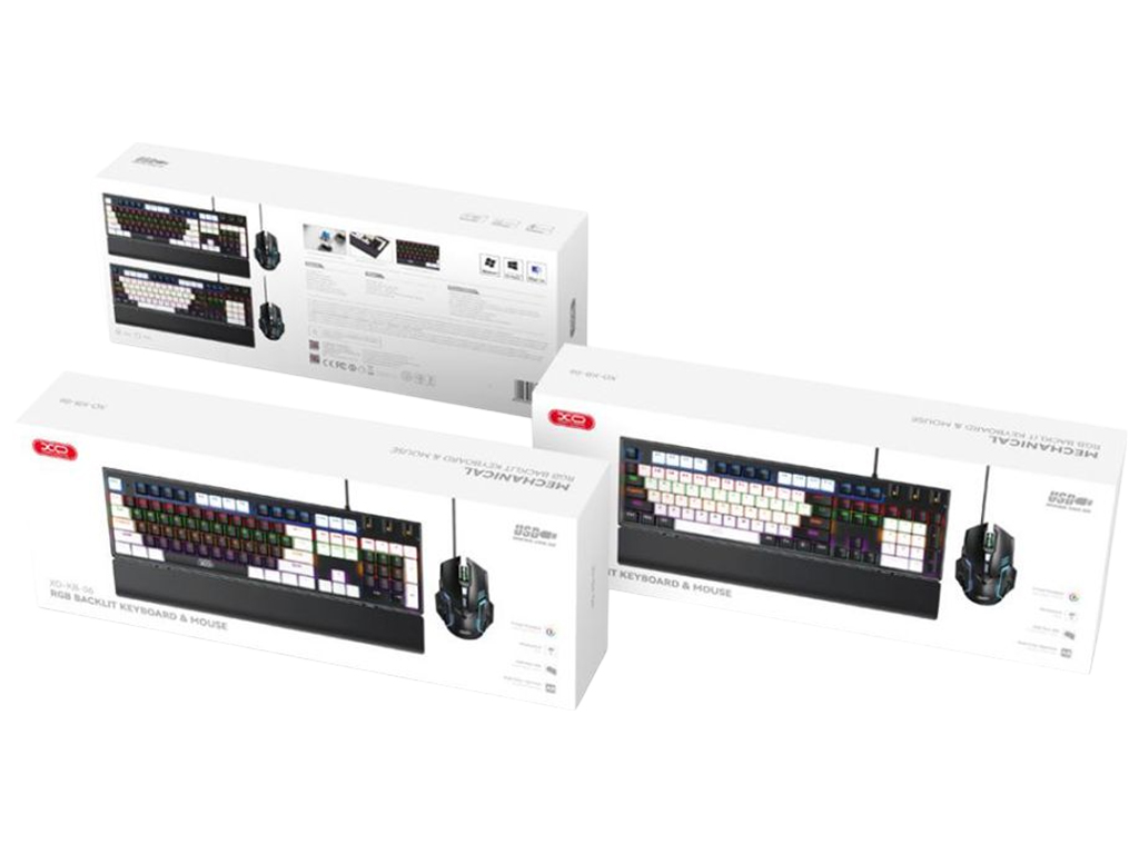 Комплект клавіатура та миша XO KB-06, механічна, 104 клавіші, 6 кнопок, LED, 3200DPI, білий мікс