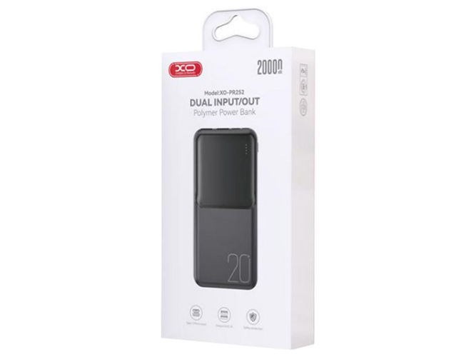 Универсальная мобильная батарея Power Bank XO PR252 Lighted Mobile Power 20000mAh, цвет черный