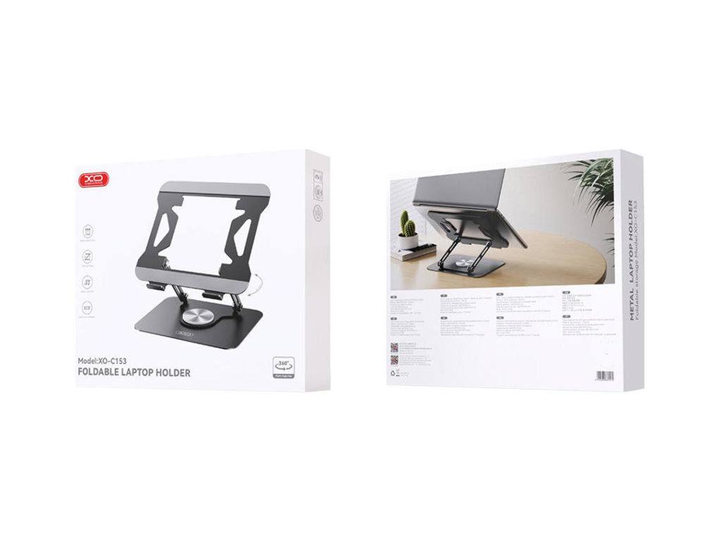 Підставка для ноутбука XO C153, складана, 360°, метал, 17,3 дюйми, 240×190×20мм, колір чорний
