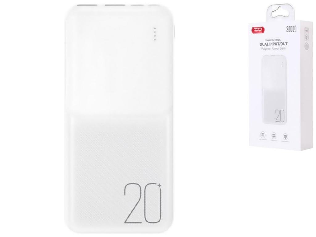 Универсальная мобильная батарея Power Bank XO PR252 Lighted Mobile Power 20000mAh, цвет белый