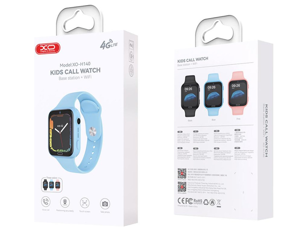 Смарт‑часы детские XO H140, 4G, GPS, 1.83", камера, слот SIM, аккумулятор 650mAh, IP67, цвет розовый