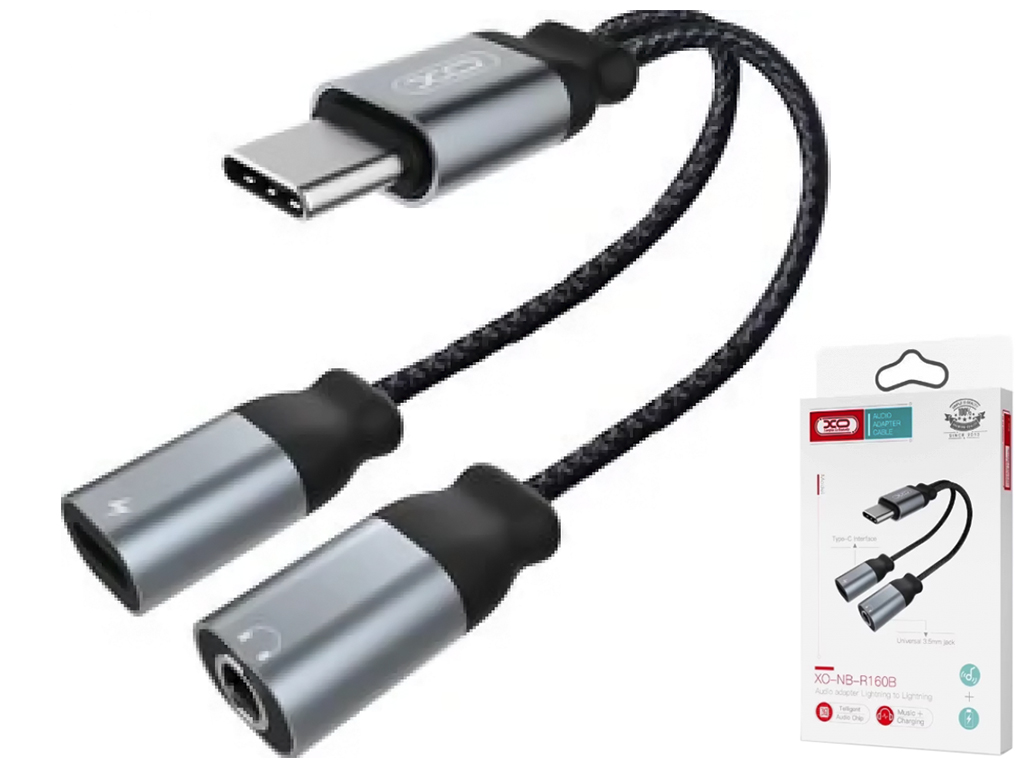 Переходник XO NBR160B audio adapt Type-c to Type-c +3.5мм connector Цвет Черный