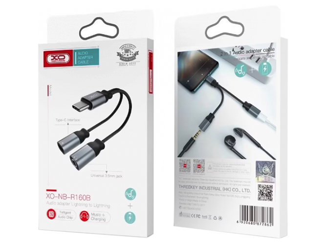 Переходник XO NBR160B audio adapt Type-c to Type-c +3.5мм connector Цвет Черный
