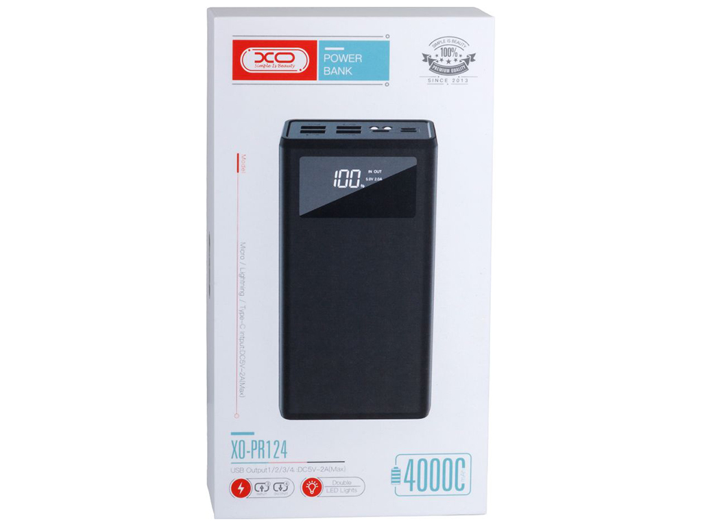 Універсальна Мобільна Батарея XO PR124 Digital Display 40000 mAh Колір Чорний