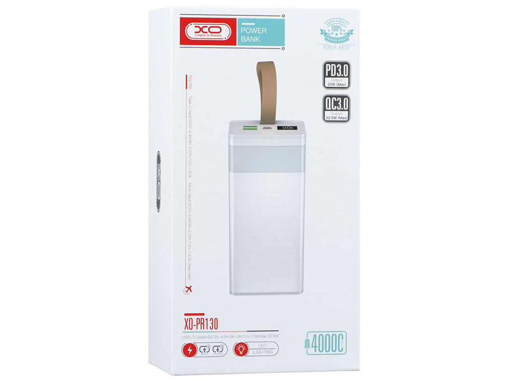 Power Bank XO PR130 PD 20W QC 22.5W 40000 mAh, Белый