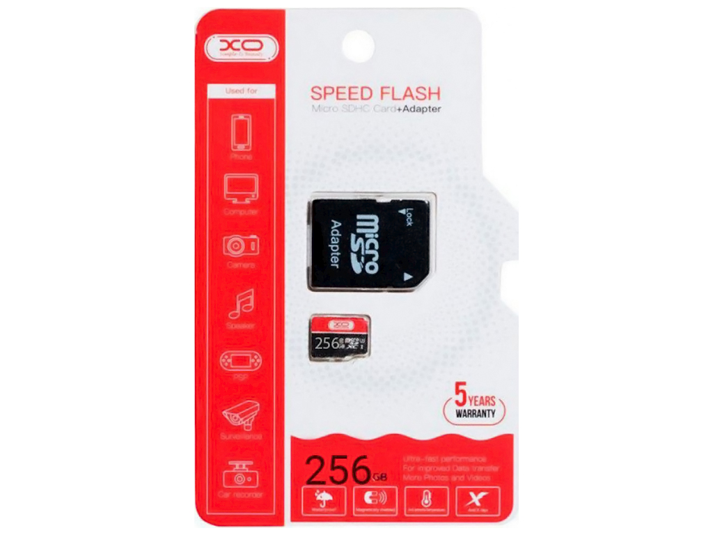 Карта Памяти XO MicroSDXC 256gb 10 Class & Adapter Цвет Чёрно-Красный