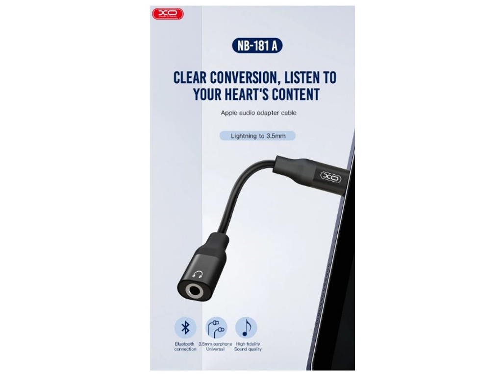 Перехідник XO NB181A audio adapter Lightning to3.5мм Колір Чорний