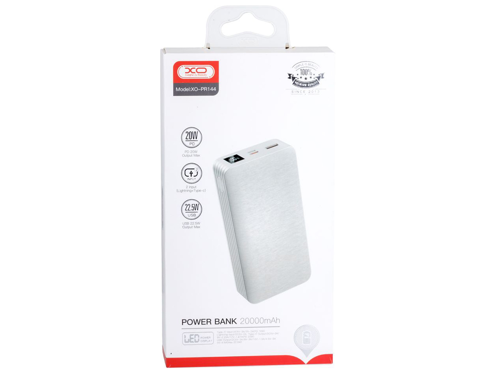 Power Bank XO PR144 PD20W 22.5W 20000 mAh, Белый