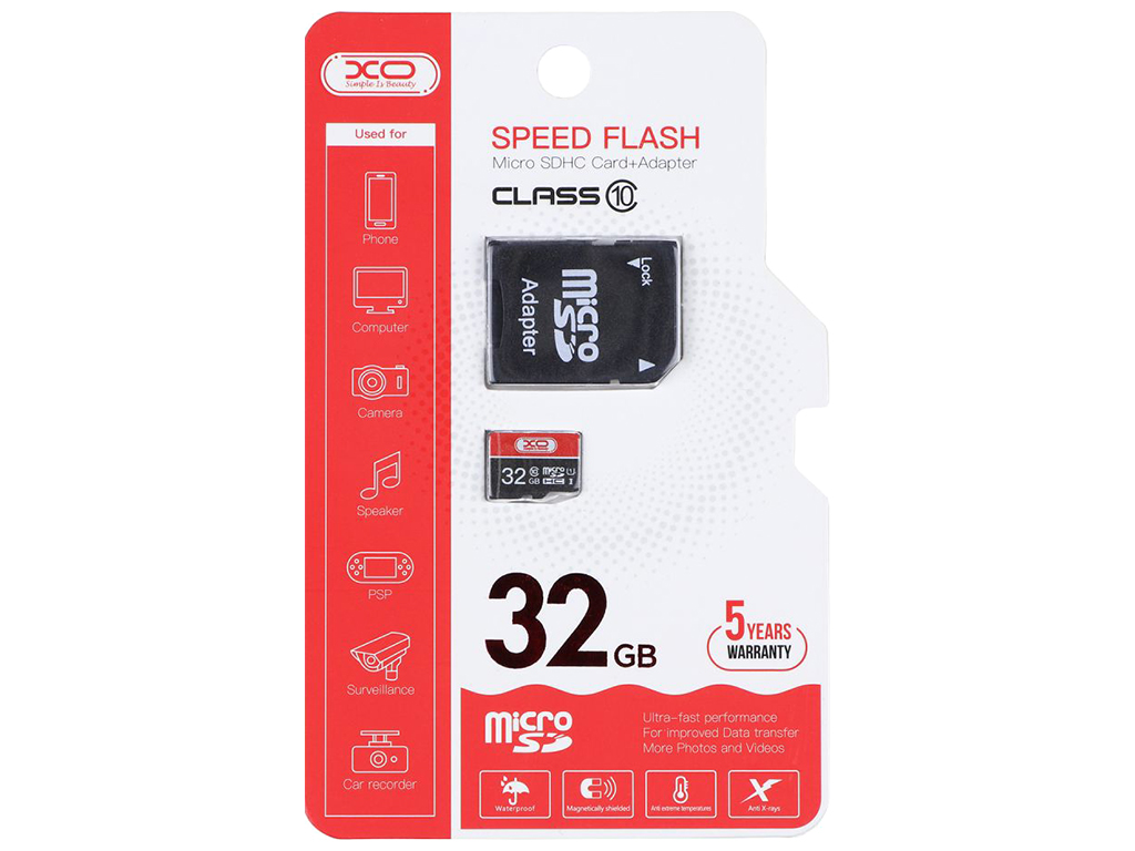 Карта Памяти XO MicroSDHC 32gb 10 Class & Adapter Чёрно-Красный