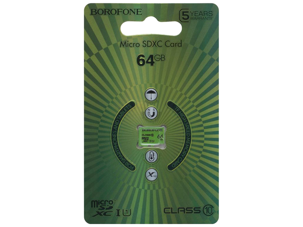 Карта Памяти Borofone MicroSDXC 64gb 10 Class Цвет Зелёный