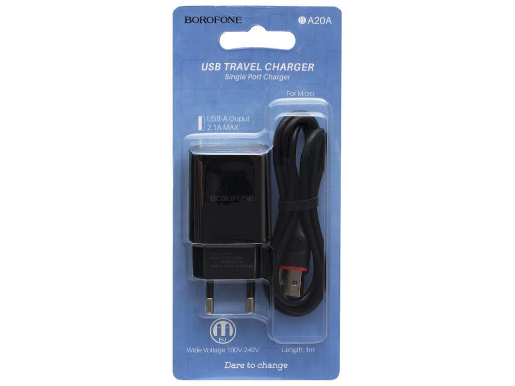 Мережевий Зарядний Пристрій Borofone BA20A Micro 1USB 2.1A Чорний