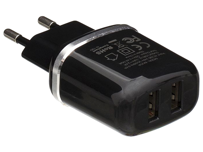 Мережевий Зарядний Пристрій Borofone BA25A Lightning 2USB 2.4A, Колір Чорний