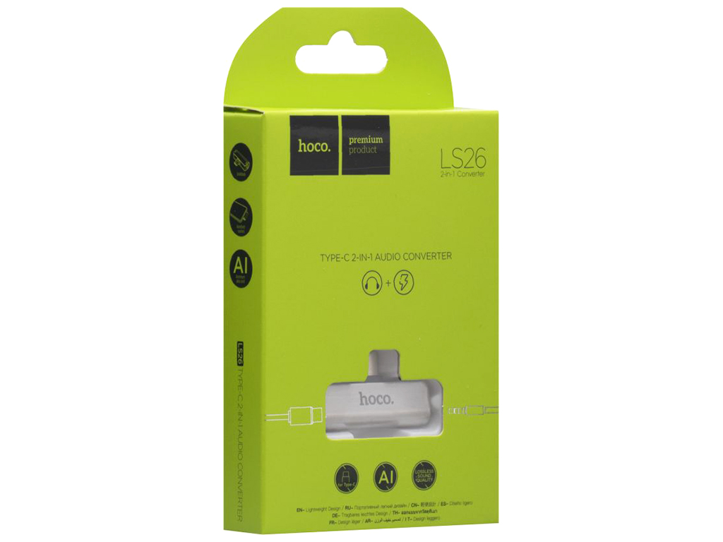 Перехідник Hoco LS26 Type-C 2in1 Audio Converter, Сталевий
