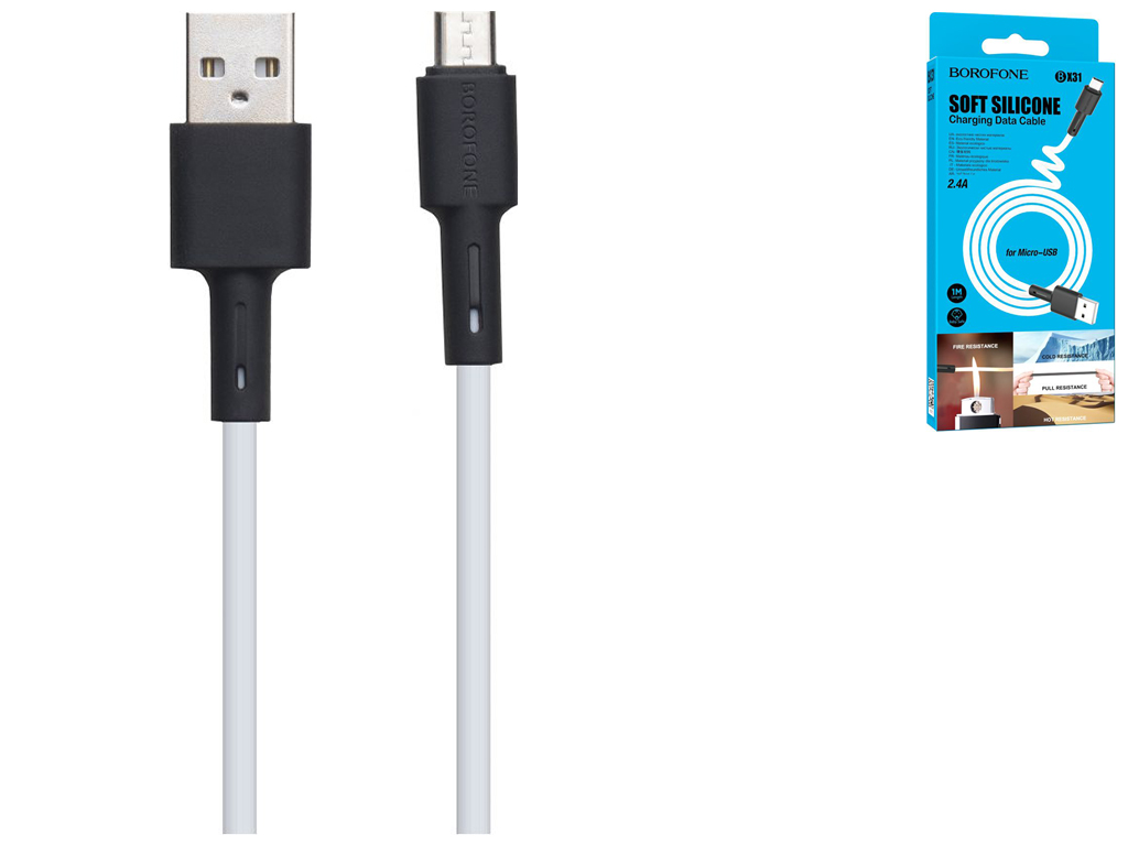 Кабель USB Borofone BX31 Silicone Micro, Білий