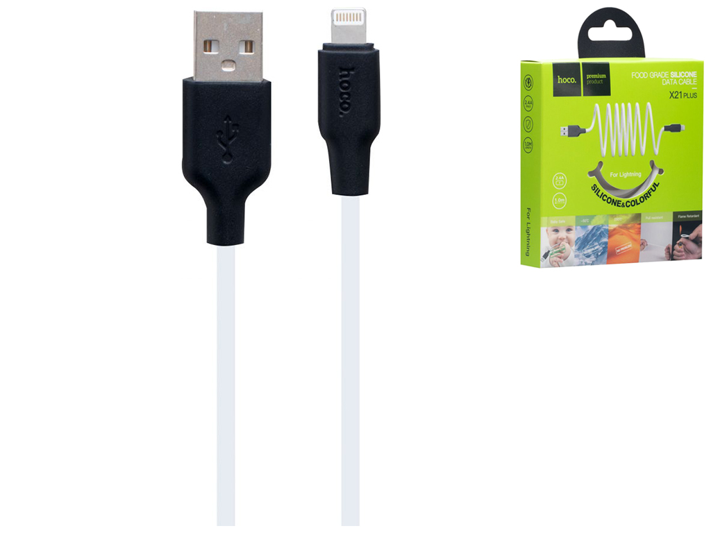 Кабель USB Hoco X21 Plus Silicone Lightning, Цвет Черно-Белый