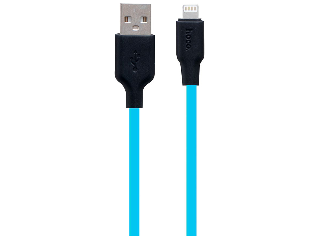 Кабель USB Hoco X21 Plus Silicone Lightning, Чёрно-Синий